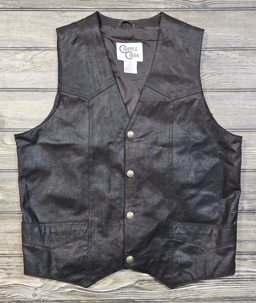 Cripple Creek Mens Brown Leather Vest Medium Snap Western Party Formal Cowboy